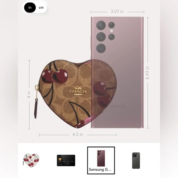 Coach NWT Heart Coin Case In Signature Canvas With Cherry Print - Picture 6 of 14